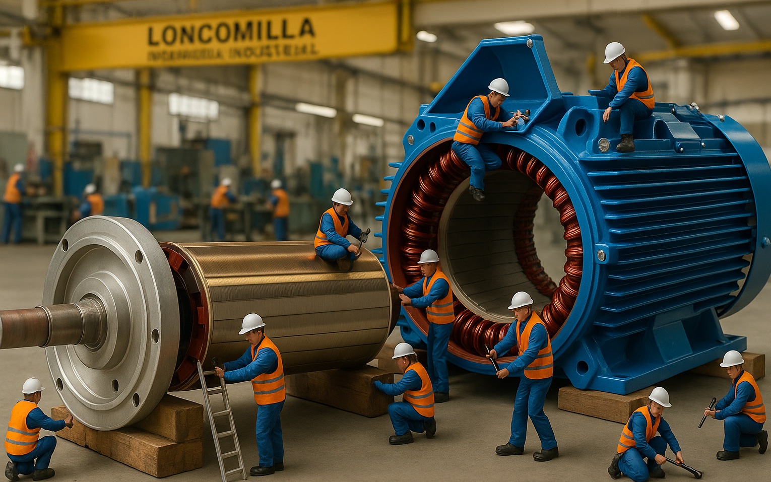 Torno y motor eléctrico industrial